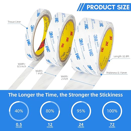 3M Double Sided Tape 2"×32.8Ft 1 Pack 9448A Double Coated Tissue Tape | Strong - Image 3