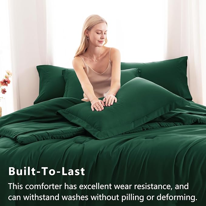 CozyLux Queen Comforter Set Emerald Green, 7 Pieces Bed in a Bag Queen - Image 3