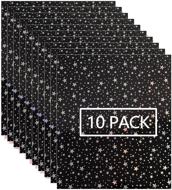 FUNKAKA Holographic Star Heat Transfer Vinyl HTV 10 Sheets by FUNKAKA