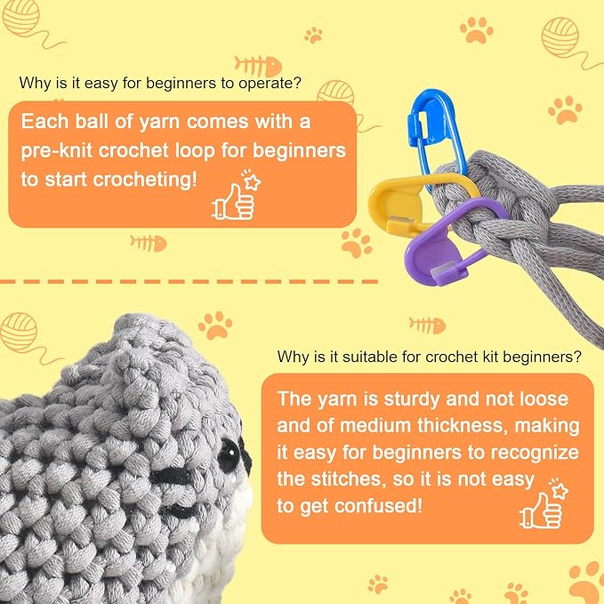Zepiany Crochet Kit for Beginners, Crochet Cat Beginner Crochet Kit for Adults - Image 6