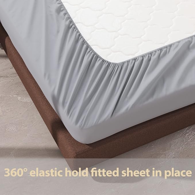 100% Egyptian Cotton Fitted Sheet Queen Size Gray, 600 Thread Count, 8-16" Deep - Image 6