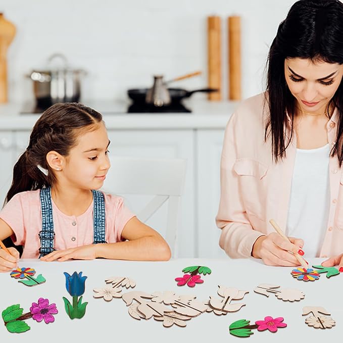 DIY 3D Flower Spring Wood Crafts to Paint, Spring Unfinished Wooden Slices - Image 5