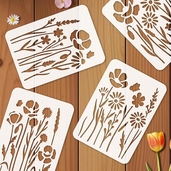 9pcs Wildflower Stencil for Painting Flower Beds Painting Crafts Template Wall - Image 3