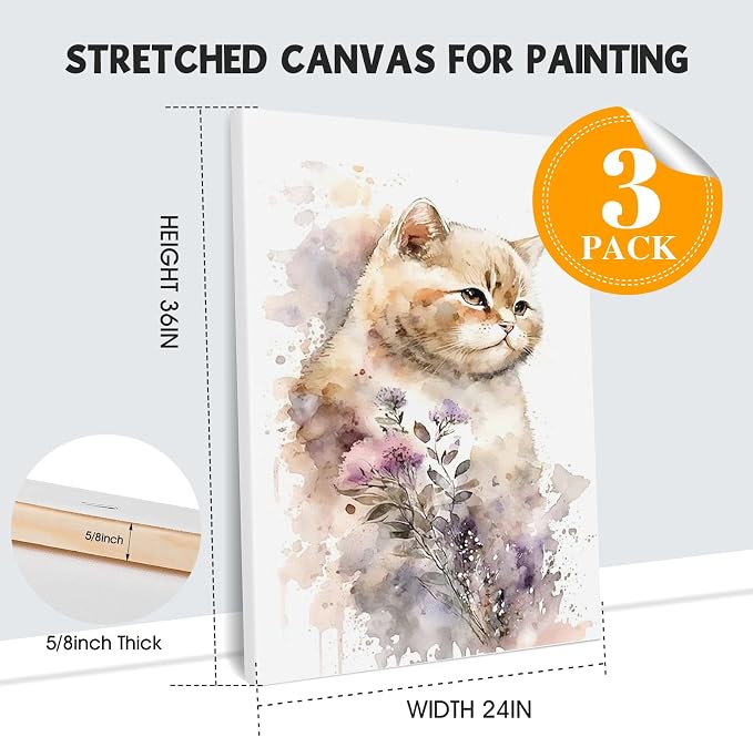 ESRICH Stretched Canvas for Painting 24x36 Inch, Primed Acid-Free Cotton Blank - Image 2