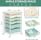 SYKIARIOL Utility Cart with 5 Drawers, Storage Cart with Wooden Tabletop and - Image 3