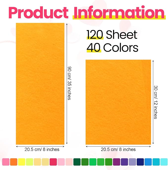 Reginary 120 Pcs 8 x 12 Inch & 8 x 35 Inch Felt Sheets Bulk - Image 5