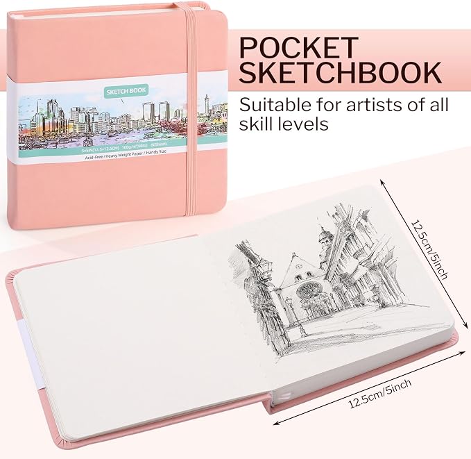 Hardcover Pocket Sketchbook, 98lb/160gsm Heavyweight Tiny Sketch Book, 80 - Image 2