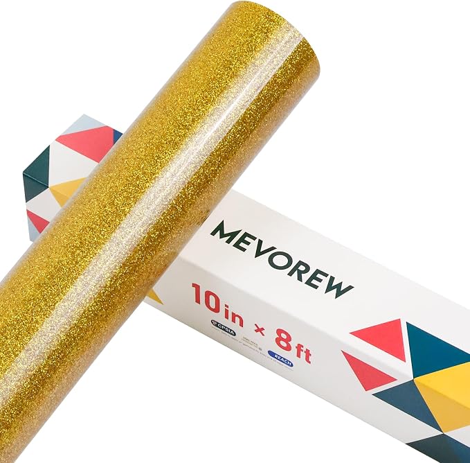 Gold Glitter HTV Heat Transfer Vinyl, Glitter Iron on Vinyl Roll 10" x 8ft | - Image 8