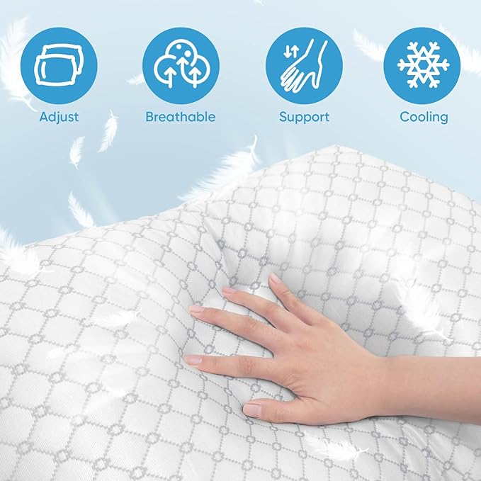 OAISZ Shredded Memory Foam Pillows, Bed Pillows King Size Set of 2, Cooling - Image 2