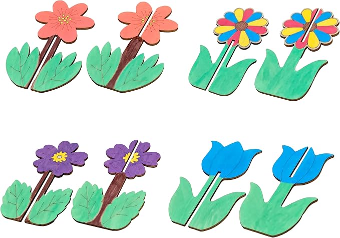 DIY 3D Flower Spring Wood Crafts to Paint, Spring Unfinished Wooden Slices - Image 3