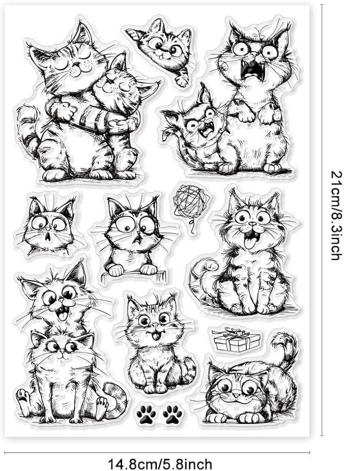 GLOBLELAND Cat Friend Clear Stamps Funny Cat Silicone Stamp Seals Cartoon Cat - Image 6