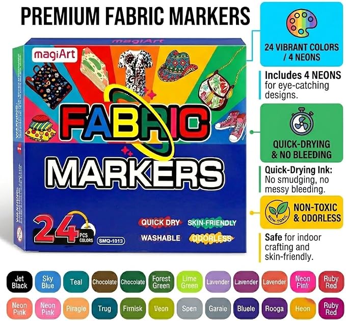 24 Colors Fabric Markers Permanent – Waterproof Non-Bleeding Fabric Pen Set - Image 5