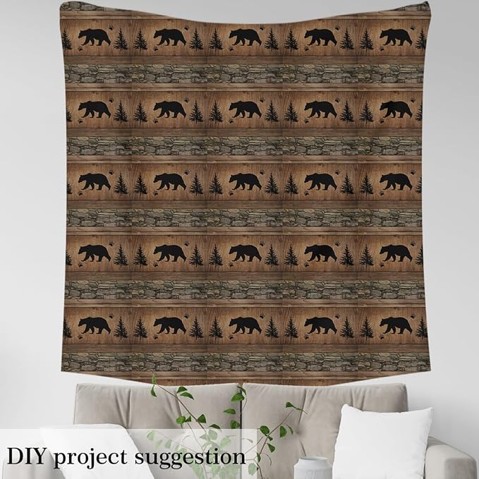 Rustic Bear Fabric by The Yard, Vintage Wildlife Silhouette Waterproof Outdoor - Image 4