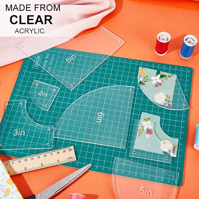 BENECREAT 10Pieces Quilting Acrylic Template Set, 2/3/4/5/6Inch Transparent - Image 6