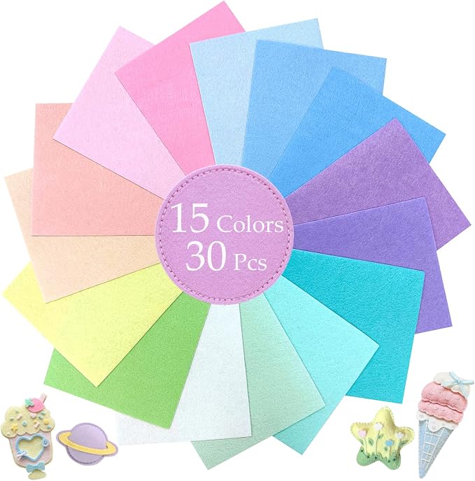 30Pcs Stiff Felt Sheets, 1.5mm Thick Felt Fabric Sheets | Non Woven Polyester by FSQINGTIZI