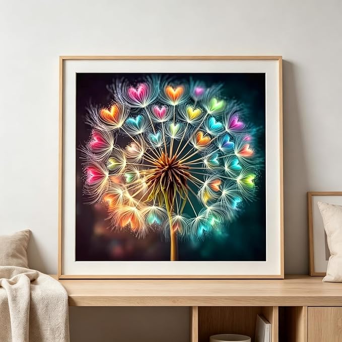 BYGFHLYW Rainbow Heart Dandelion Diamond Painting Kit - Image 3