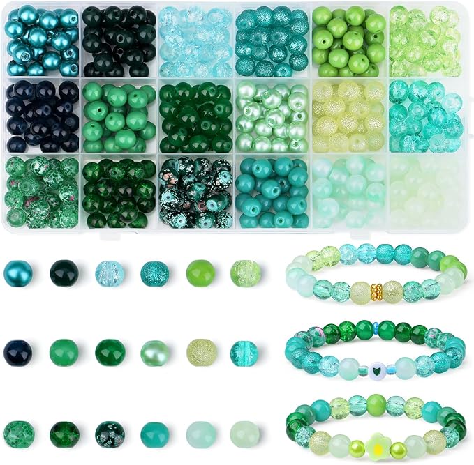 DUQGUHO St Patricks Day Beads for Jewelry Making, 8mm Green Glass Beads for by DUQGUHO