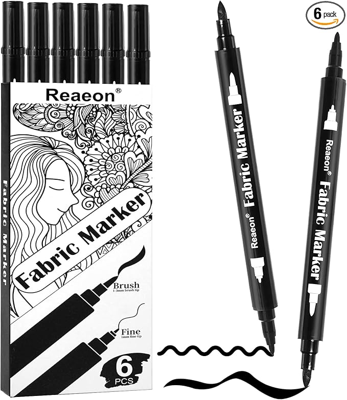 Reaeon Black Fabric Markers, Dual Tip Fabric Paint Markers, Permanent Fabric by Reaeon