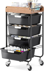 SYKIARIOL Utility Cart with 4 Labeling Drawers and Wooden Tabletop – Rolling by SYKIARIOL