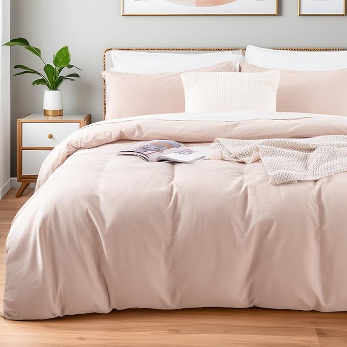 NEXHOME PRO Duvet Cover Set Queen Size Linen Look Textured Organic Natural 100% by NEXHOMEPRO