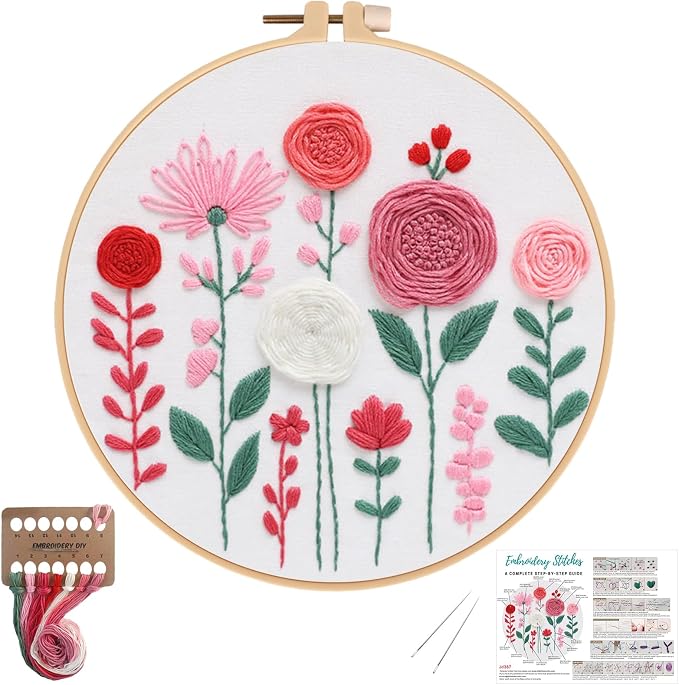 Nuberlic Embroidery Kit for Beginners -Floral Easy Embroidery Kits for Adults by Nuberlic