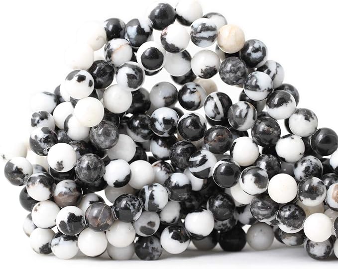 45PCS 8mm Natural Black White Zebra Jasper Gemstone Round Loose Beads Crystal by CHEAVIAN