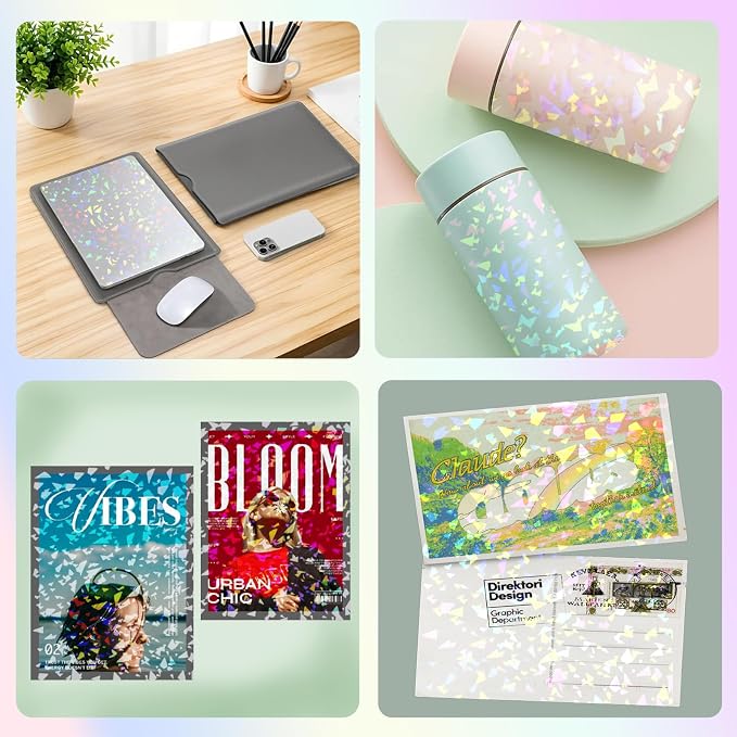36 Sheets Holographic Laminate Sheets Clear Holographic Sticker Paper | Self - Image 6