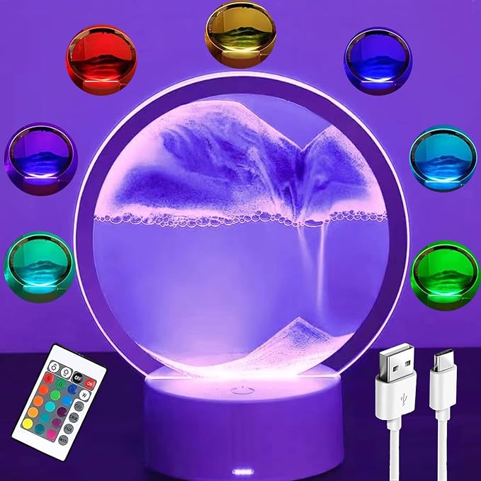 3DMoving Sand Art, 360° Rotating Hourglass Decoration table lamp, 7 Color - Image 7