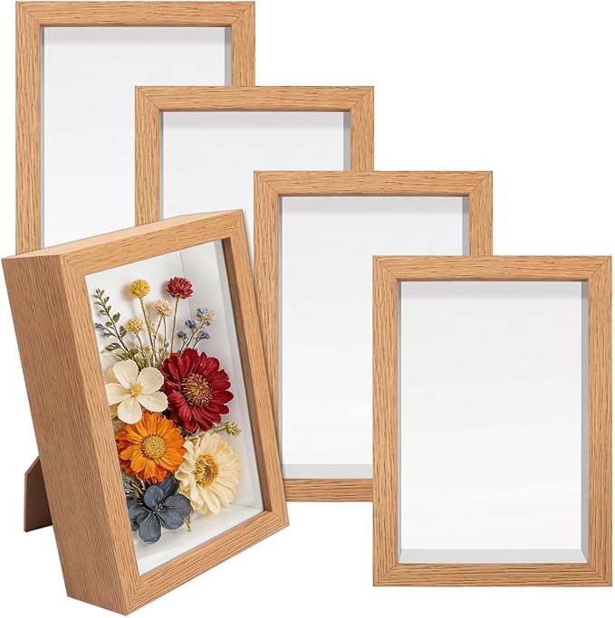 VOKOY 5 Pack 4" x 6" Shadow Box Frame, Small Wood Hollow Picture Frame by VOKOY