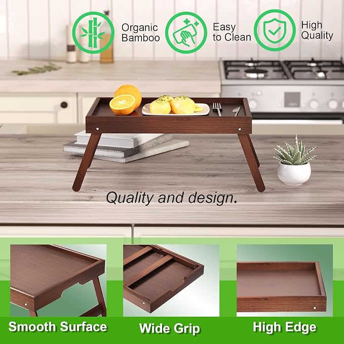 Fibogollo 4 Pack Bamboo Bed Tray Table - Image 4