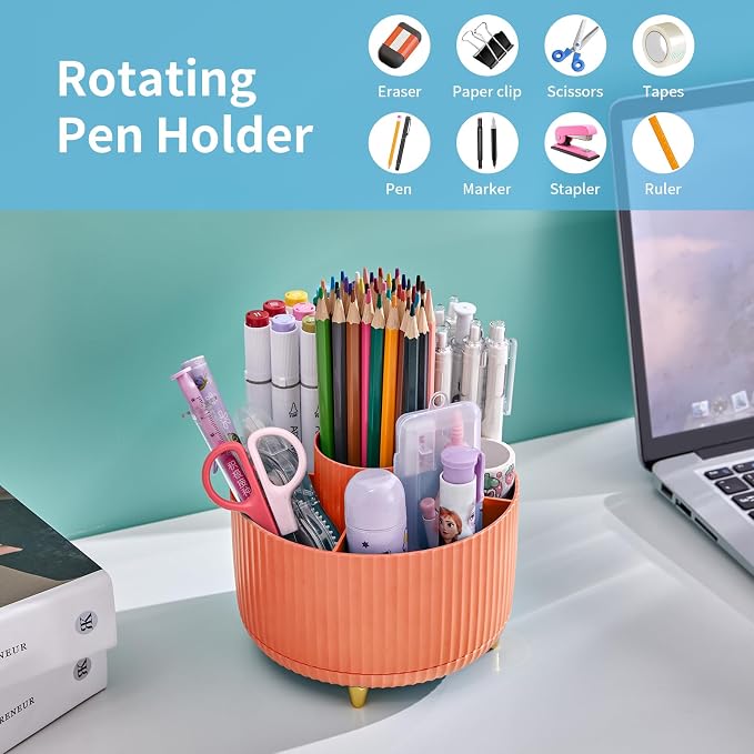 Marbrasse Desk Organizer, 360-Degree Rotating Pen Holder, Desk Organizers and - Image 3