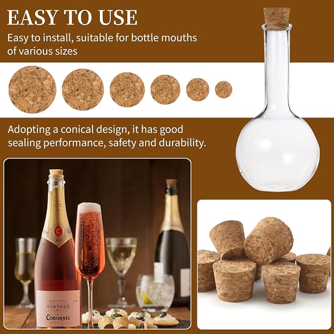 Natural Cork Stoppers for Bottles, Salt and Pepper DIY Projects, Airtight - Image 3