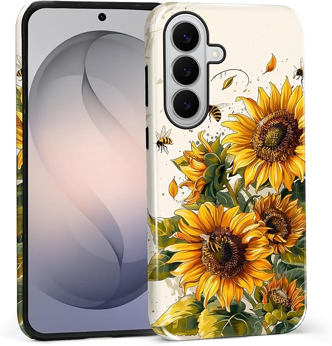 for Samsung Galaxy S26+ Case, Sunflowers Bees Pattern Glossy 2 in 1 Shockproof by Teonvpu