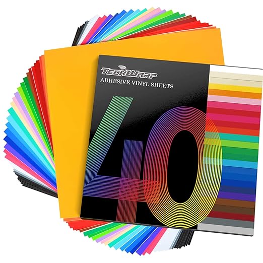 TECKWRAP Permanent Vinyl 12" x 12" 40 Sheets/Pack Assorted Colors Adhesive by TECKWRAP