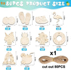 80PCS Unfinished Ornament Wood Crafts, Painting Blank Wooden Cutouts | DIY 10 - Image 2