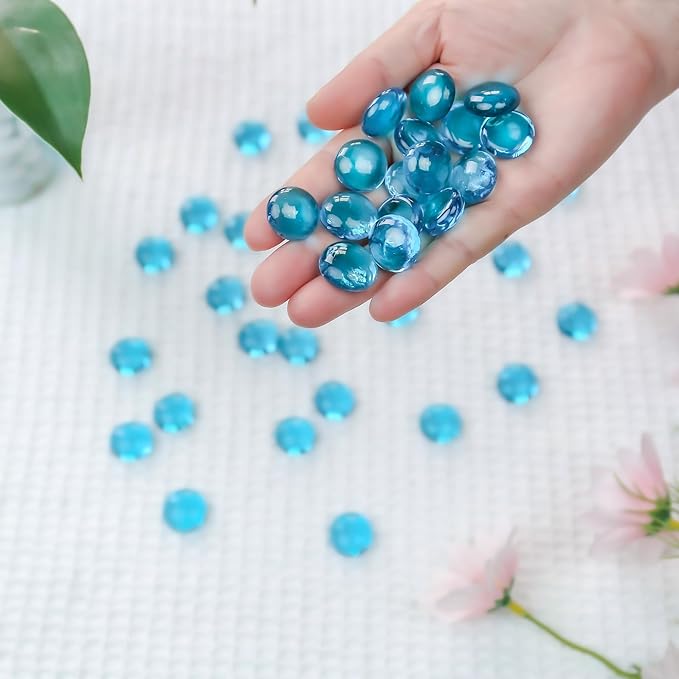 CYS EXCEL Light Blue Glass Gemstone Beads Vase Fillers Flat Marble Beads - Image 4
