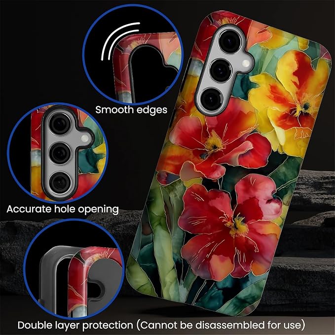Case for Samsung Galaxy S25 Case, Vintage Floral Girly Design Hybrid Dual - Image 4