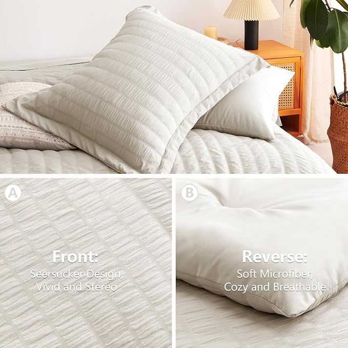CozyLux Queen Comforter Set Beige Seersucker 7 Pieces Bed in a Bag Queen - Image 5