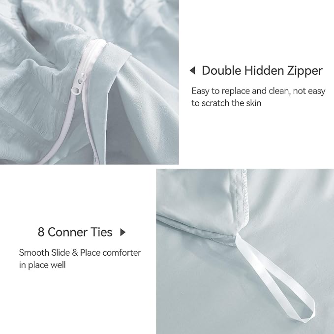 JELLYMONI Baby Blue Duvet Cover Queen Size, Soft Breathable Seersucker Duvet - Image 5