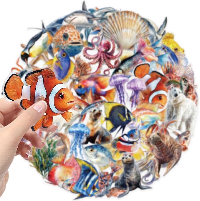 50Pcs Cartoon Marine Life Stickers Waterproof PET Water Bottle Decal Marine - Image 2