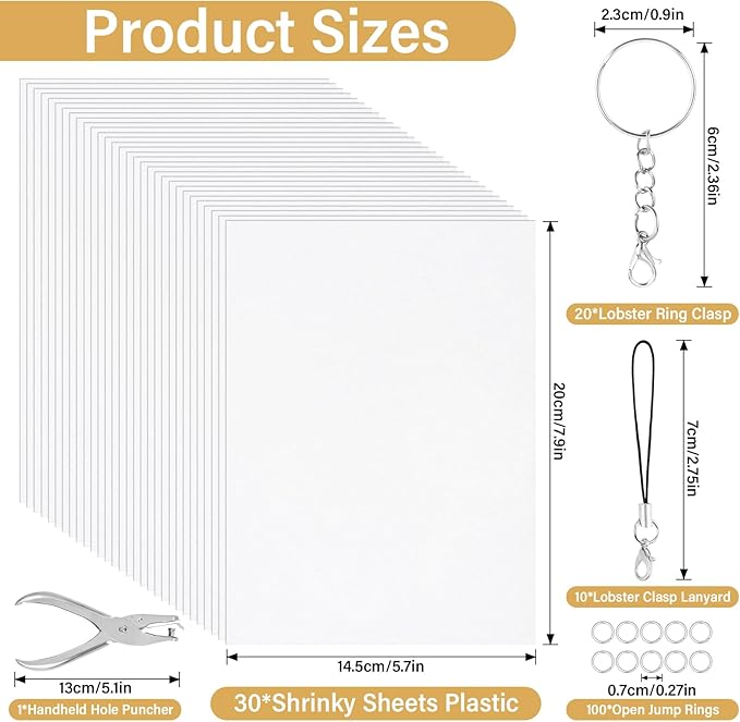 161 Pcs Shrink Paper Keychain Kit, 30 Shrink Plastic Sheets - Image 2