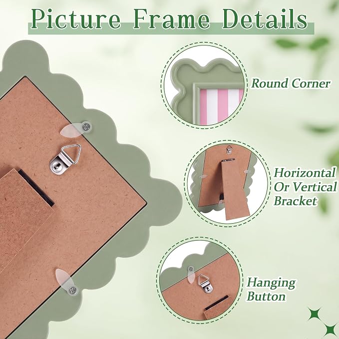 AceOrbit 4x6 Inches Sage Green Flower Wavy Scalloped Picture Frame Cute Wavy - Image 3