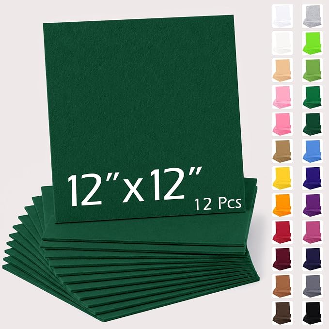 12"x12" Felt Sheets for Crafts, 2mm Stiff Felt Fabric 12 Pcs, Hunter Green | by AblemeDeco