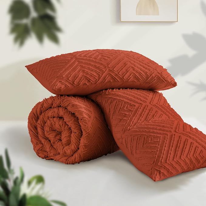 Andency Burnt Orange California King Comforter Set, 3 Pieces Terracotta Boho - Image 3