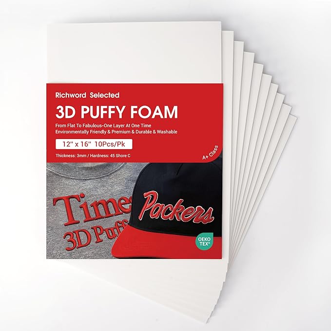 BAI Embroidery Foam 12x16 Inch, 3mm 3D Puff Foam, 10 Sheets White | Ideal by BAIEmbroideryMachine