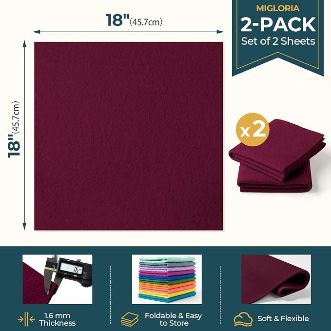 Felt Fabric Sheet 18 x 18 Inch, 1.6mm Thick | Soft and Flexible Nonwoven - Image 2