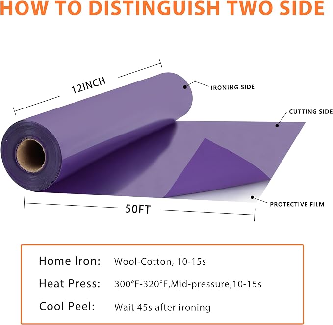 RENLITONG Purple Iron on Vinyl 12Inch by 50ft Roll Heat Transfer Vinyl - Image 3