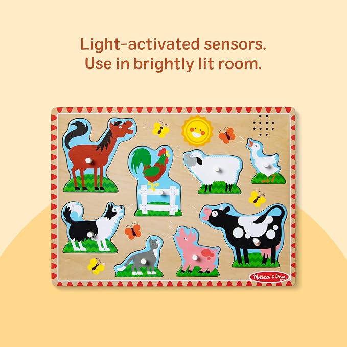 Melissa & Doug Farm Animals Sound Puzzle – 8-Piece Wooden Peg Puzzle - Image 4