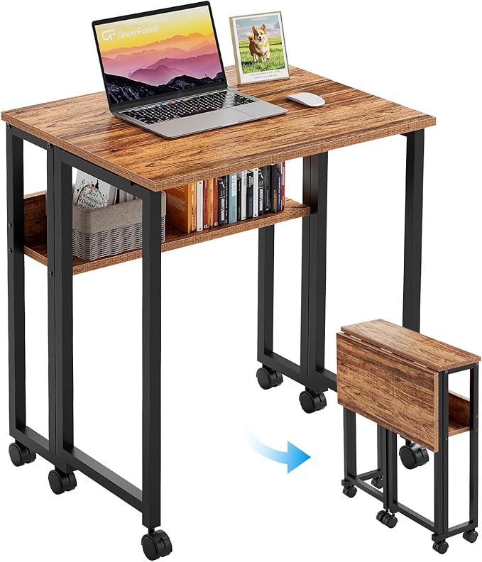 GreenForest Folding Desk with Wheels, 31.5" Rolling Table by GreenForest