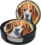 Drink Coaster Set of 6, Beagle Dog Mom Lover Gift, Leather Drink Coasters - Image 2